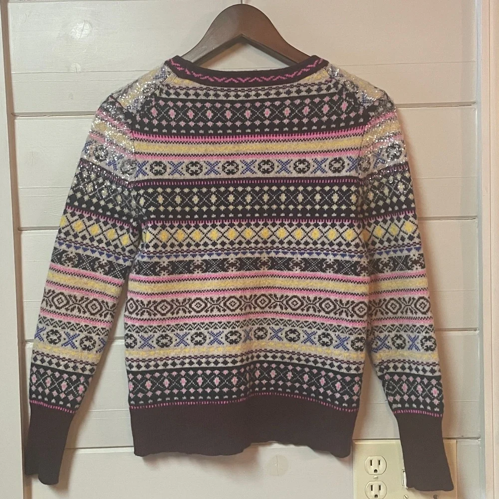 J. Crew Lambs Wool Sequin Fair Isle Sweater Size XSP